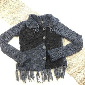 Free People Cardigan Statement Button Front  Fringe Sweater Small 1315